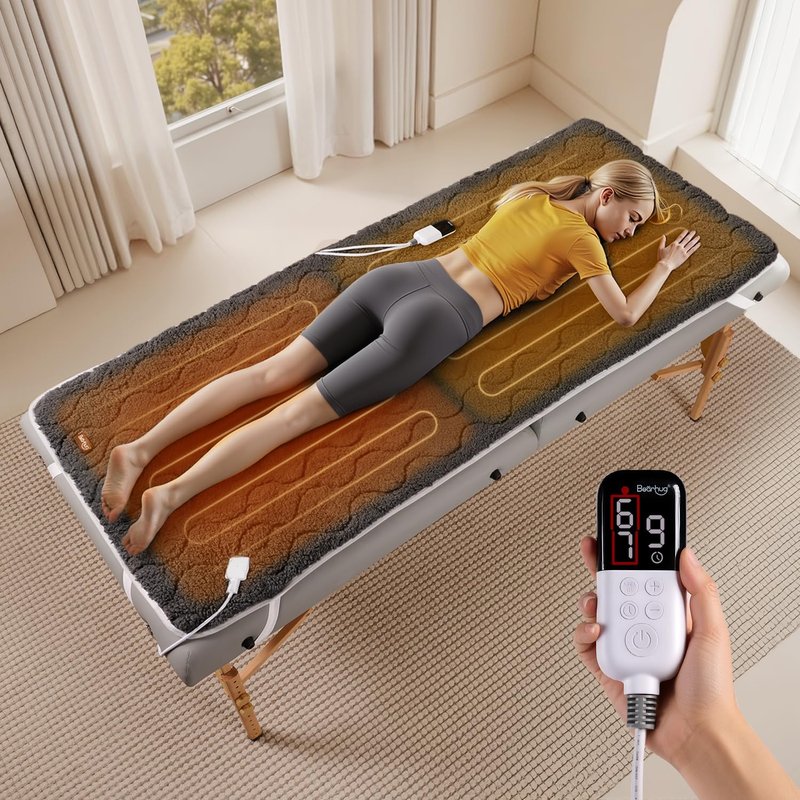 Bearhug Massage Table Warmer Heating Pad 30” x 71”, Dark Grey Sherpa Wool Dual-Zone Heating Pad with 1-9 Hours Timer & 10 Heating Levels, LED Controller, Machine Washable
