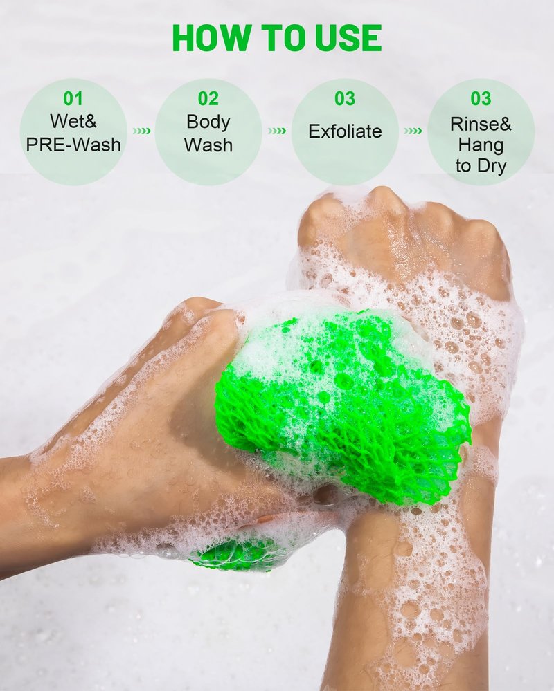 MTDLYICE African Net Sponge 2 Pack, Back Scrubber for Shower, XL 80CM Exfoliating Washcloth, African Net Sponge Authentic, Body Scrubber exfoliator Bath Accessories (Pink,LightGreen)