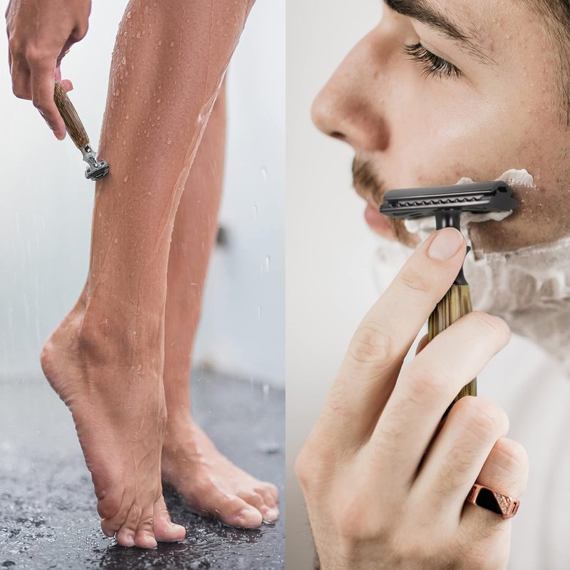 Bambaw Safety Razor - Eco-Friendly Double Edge Razor for Men & Women | Reusable with 5 Blades, Thick Bamboo Black
