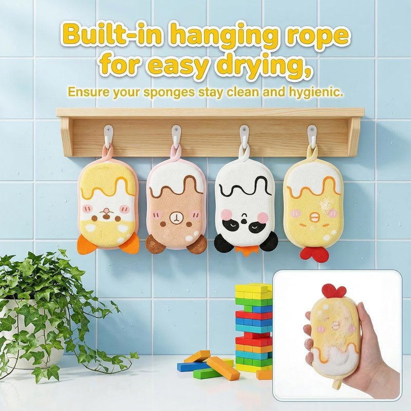 Cartoon Animal Style Baby Sponges, 4 Pcs Kids Bath Sponge, Bath Loofah Sponge, Soft and Absorbent Exfoliating Body Scrubber for Shower Washing Exfoliating Kids Baby Women Boys and Girl