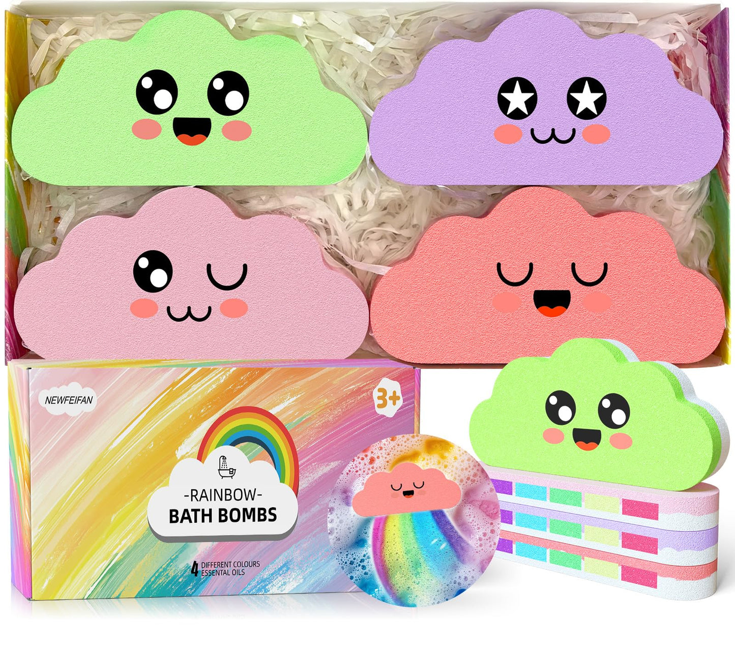 Rainbow Bath Bombs for Kids, Boys & Girls Gifts, Colorful Dissolving Toys with Surprise Colors, Safe & Non-Toxic DIY Bath Time STEM Learning Activity, Bath Toys Ages 3-12