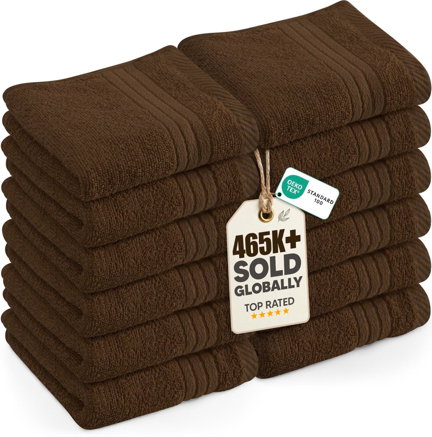 Utopia Towels 12 Pack Premium Wash Cloths Set, 12 by 12 Inches, 100% Cotton Ring Spun, Highly Absorbent and Soft Feel Washcloths for Bathroom, Spa, Gym, and Face, Dark Brown