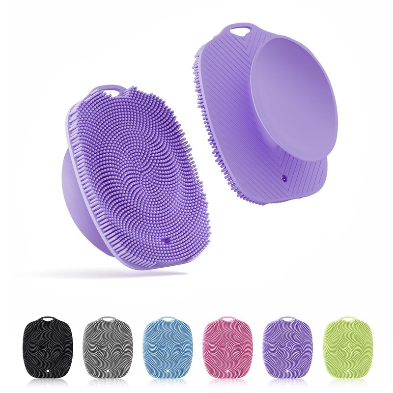 ARIOSOX, Soft Silicone Body Scrubber, Gentle Like a Hand Exfoliating Your Skin and Build Up Lather Easily, Back Large Suction Cup Easy to Store, Long-Lasting & Deep Clean (Purple)