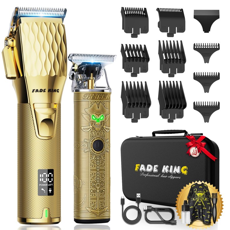FADEKING® Professional Hair Clippers for Men, Cordless Barber Clippers & Beard Trimmer Set – Precision Hair Trimmer for Home/Barber Use, Men Grooming Kit – Fathers Day Gift for Dad Men Husband