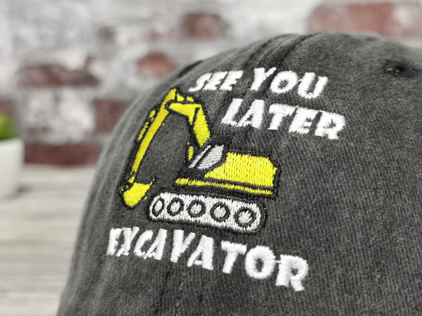 Hepandy Embroidered See You Later Excavator Hat Boy, Washed Black Snapback Cap Embroidery Adjustable Trucker Hats for Kids Child