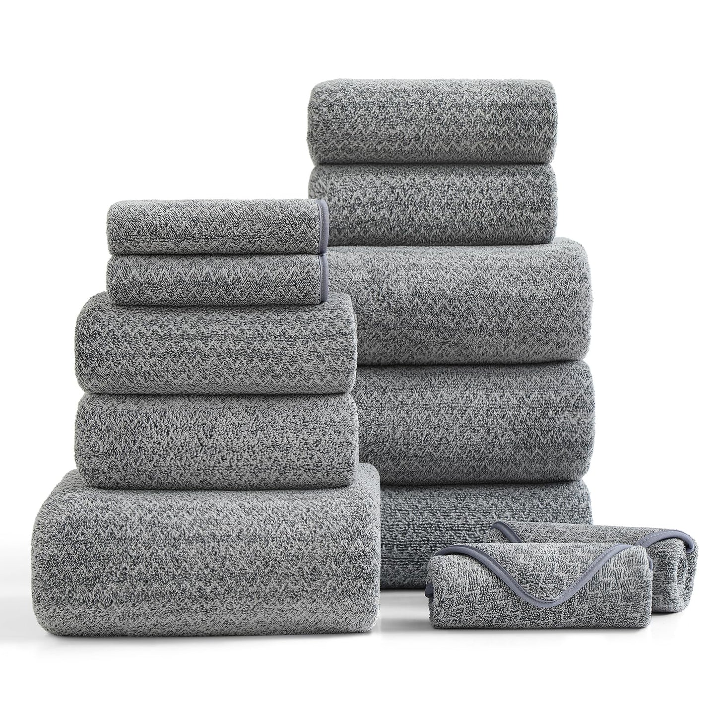 Ultra Soft Bath Towel Set,12 Piece (4 Bath Towels,4 Hand Towels,4 Washcloths) Family Bathroom Towels Set with Hanging Loop,Quick Dry Extra Absorbent Shower Towel for Bathroom,Hotel,Spa-Dark Gray