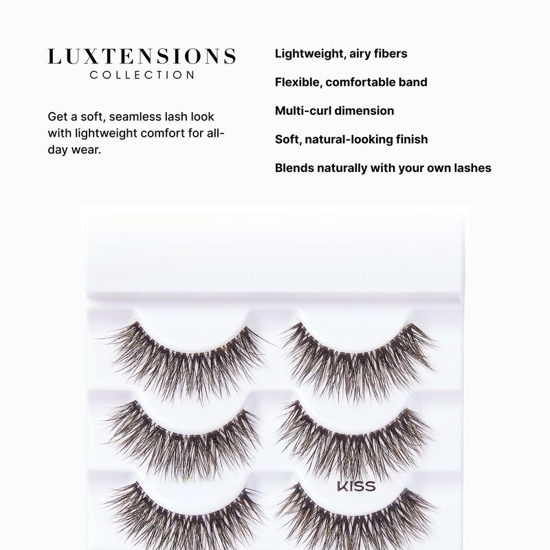Kiss Lash Couture LuXtensions Collection False Eyelashes, Flat Lash Technology, Super Slim Lash Band, Real Lash Extension Fibers, Reusable, Style ‘Velvet', 12mm, 1 Pair Strip Lashes