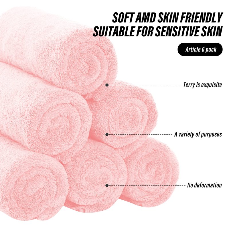 MOONQUEEN 6 Pack Premium Hand Towels - Quick Drying - Microfiber Coral Velvet Highly Absorbent Towels - Multipurpose Use as Hotel, Bathroom, Shower, Spa, Hand Towel 16 x 28 inches (Pink)