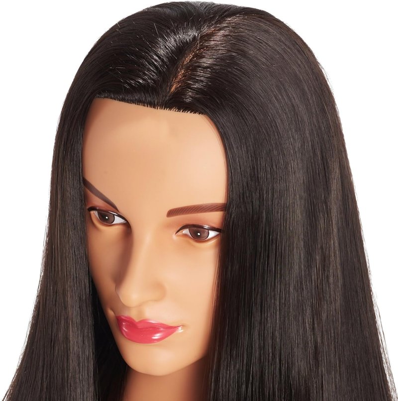 Hairingrid Mannequin Head - 26"-28" Hair Styling Training Doll with Synthetic Fiber Hair & Clamp Holder | Black
