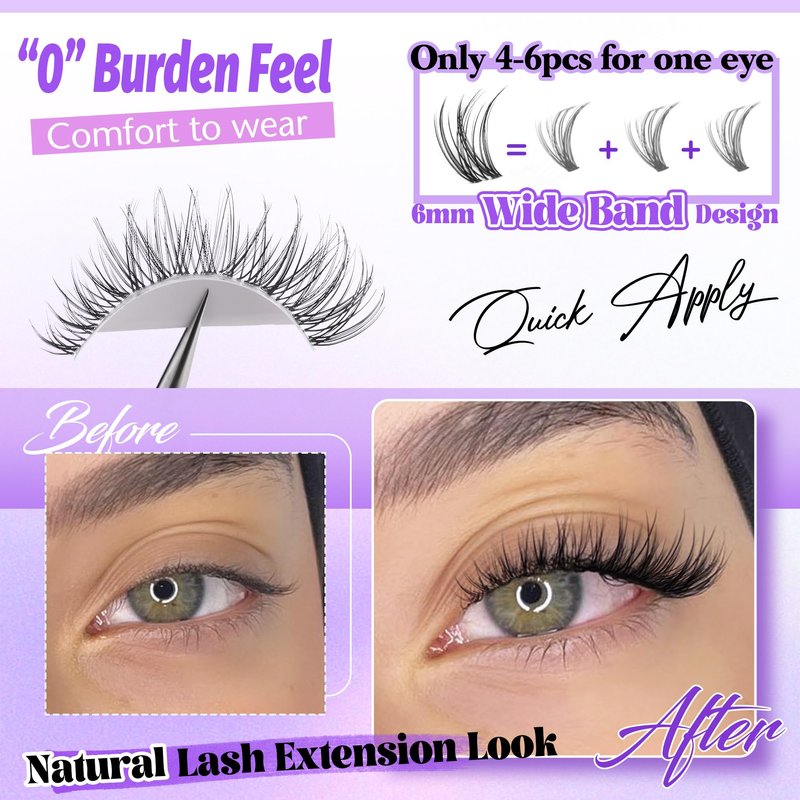 ALICE Natural Lash Clusters Lash Extensions Invisible Band Waterproof 8-16mm Cluster Eyelash Extensions Wispy Eyelash Clusters Individual Lashes Cluster Lashes