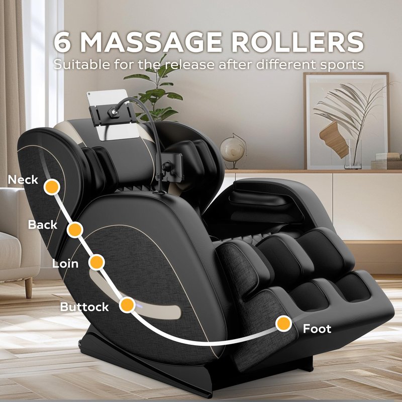ficsmate Massage Chair Full Body, Zero Gravity Recliner Massage Chair with Back Heat, 6 Fixed Rollers, Foot Massage, Airbags, Bluetooth, Ambient Light for Home and Office