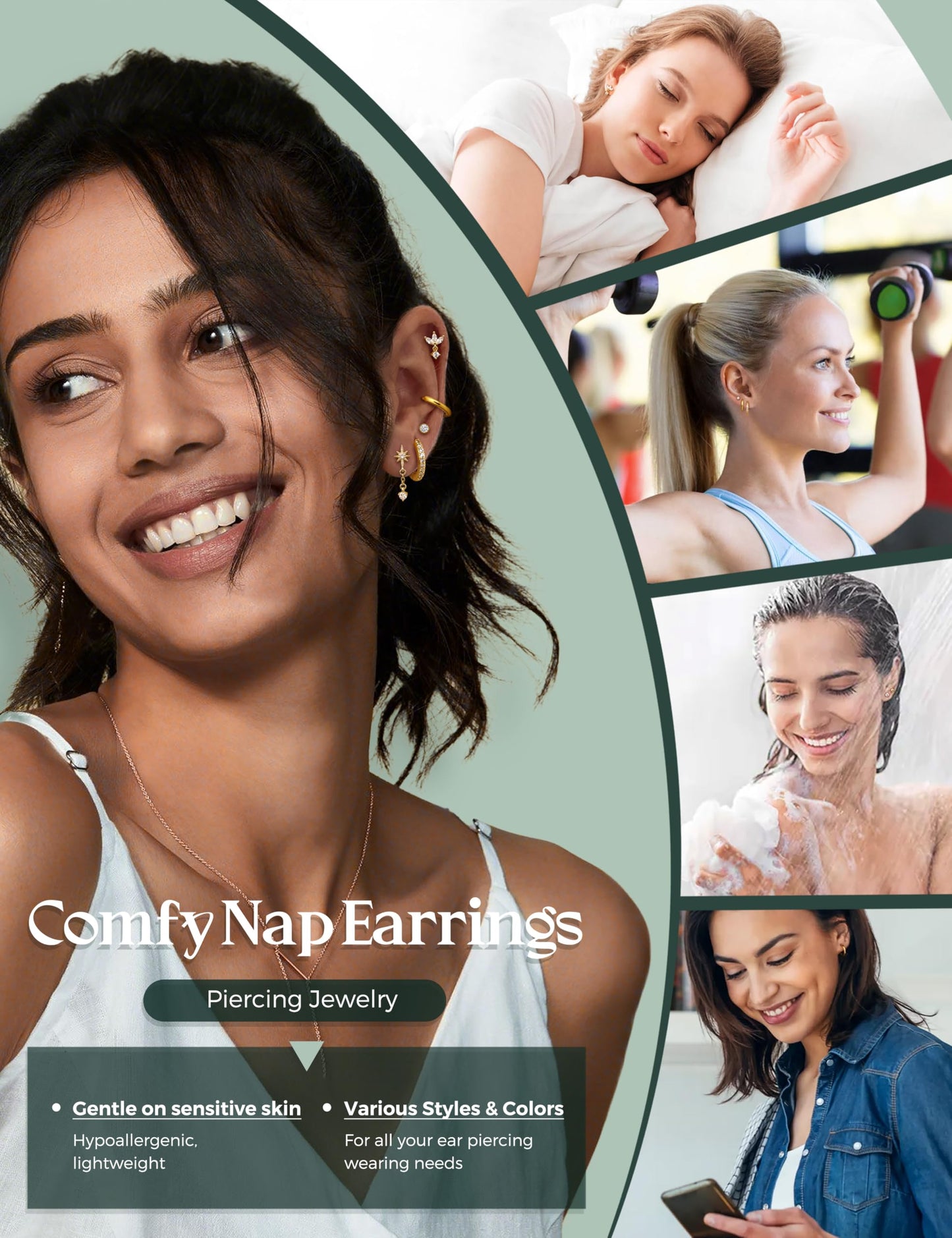 JeryWe 16G Cartilage Earrings for Women Flat Back Earrings Hypoallergenic Surgical Steel Small Flatback Stud Hoop Cartilage Earring Stacks Helix Conch Tragus Daith Piercing Jewelry 14K Gold Plated