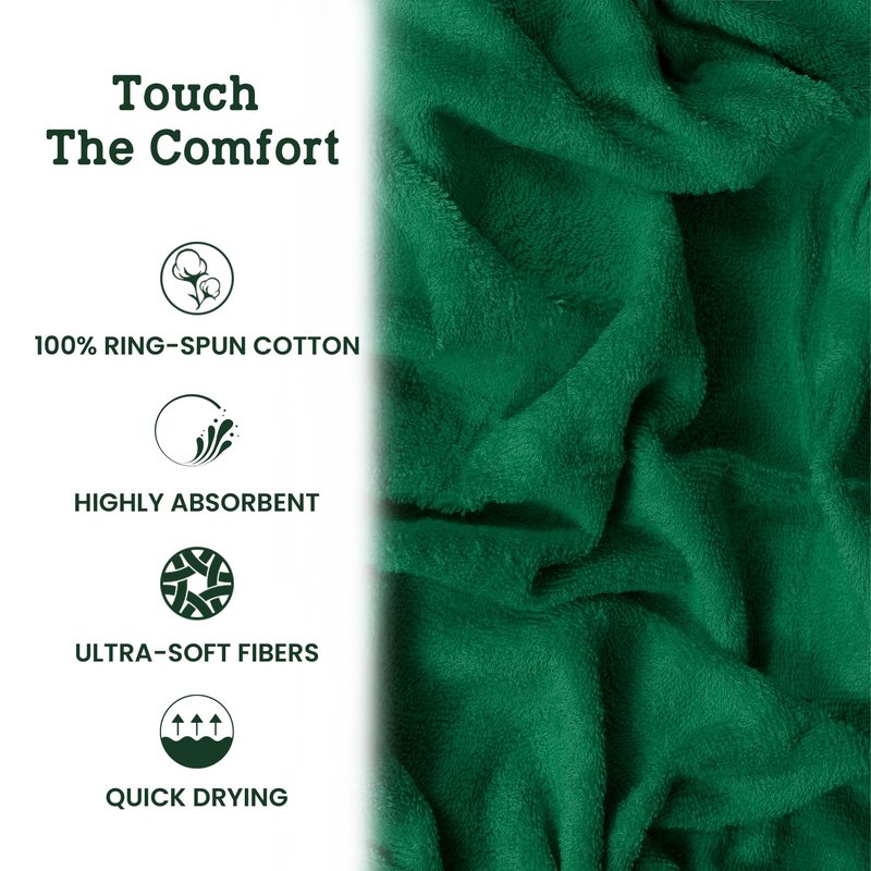 Casa Lino 100% Cotton Hand Towels for Bathroom - Soft, Highly Absorbent & Quick Dry Kitchen Towels - Gym Towel Set - Travel Towel Set - 24" x 16" - Pack of 4 - (Green)