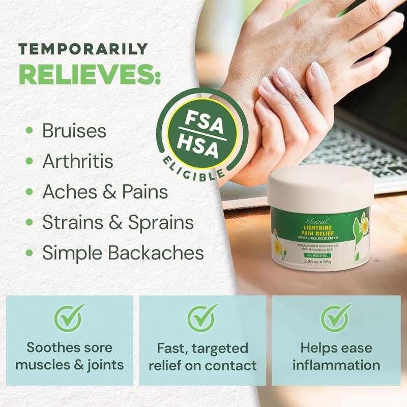 Ebanel Pain Relief Cream - Arthritis & Joint Pain Relief with Menthol, Arnica & Emu Oil | 4 oz