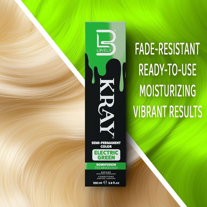 Electric Semi-Permanent Hair Color - Vibrant Long-Lasting Shine with Argan Oil - 100 ml | Electric Green