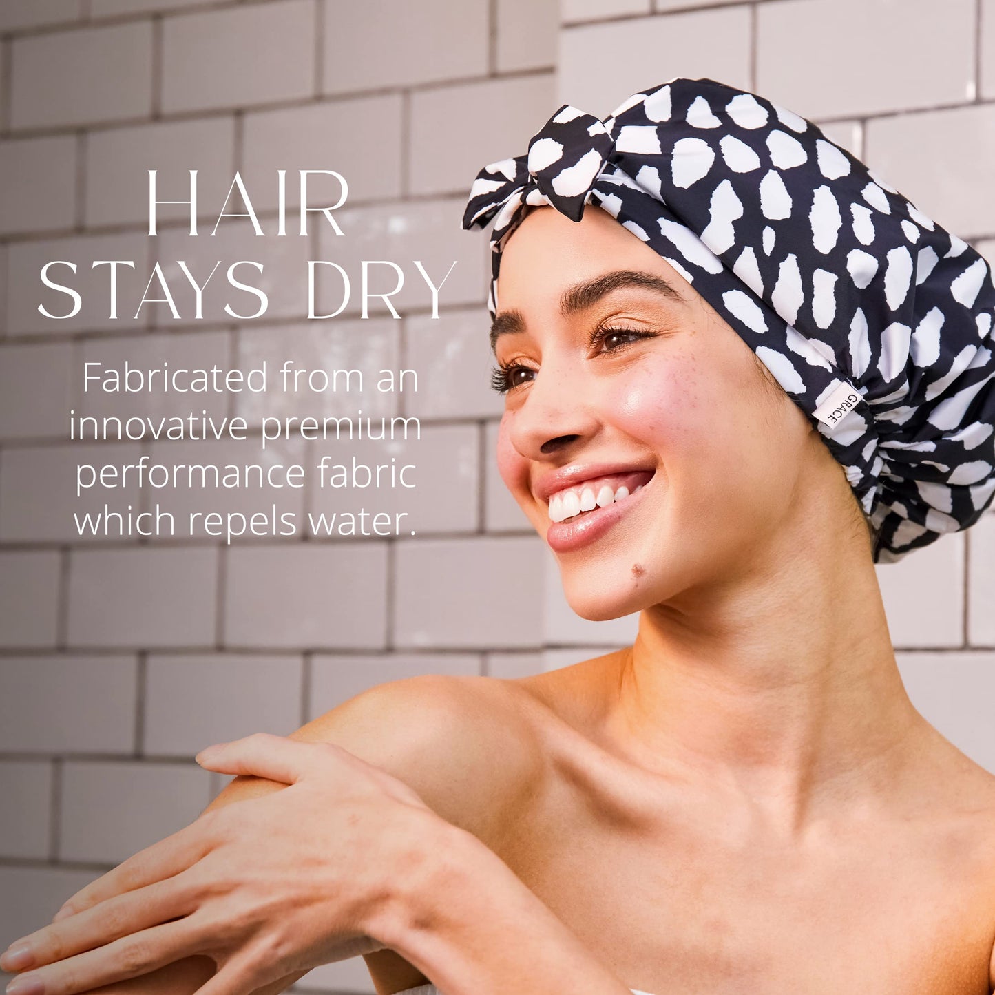 GRACE & COMPANY Luxury Shower Cap For Women - 100% Waterproof, Reusable, Washable & Breathable Shower Caps
