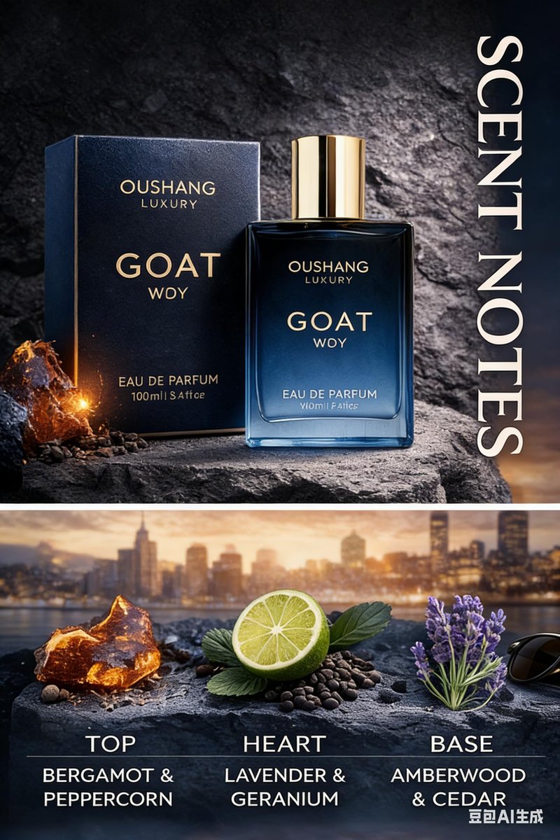 OUSHANG GOAT WDY Men's Eau De Parfum 100ml – Fresh Woody Spicy Fragrance for Men, Long Lasting Cologne Spray with Bergamot Pepper Lavender Amberwood Cedar, Masculine Everyday Luxury Scent