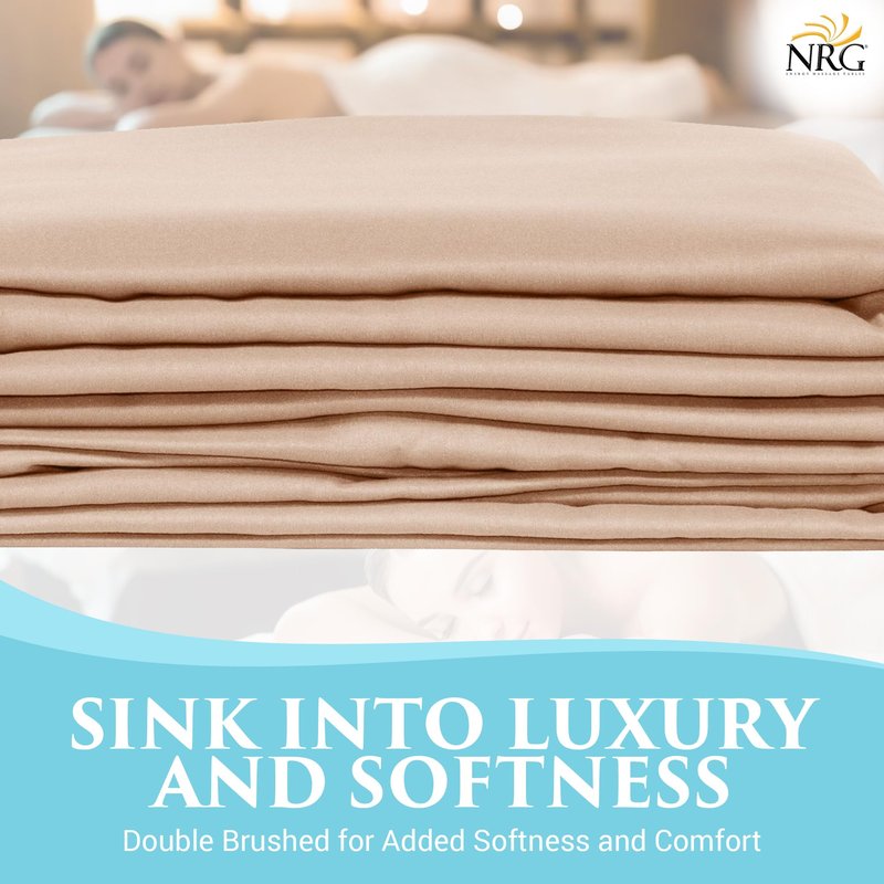 Premium Microfiber 3 Piece Massage Sheet Set by NRG - Includes Massage Table Flat Sheet, Fitted Sheet and Face Rest Cover - 100% Double Brushed Polyester, Soft as Silk - 120 GSM - Color: Natural