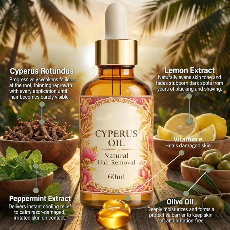 Cyperus Rotundus Oil - Moisturizing Post-Shave Body Oil for Soothing Skin | Lightweight Herbal Serum for Arms, Legs & Bikini Area