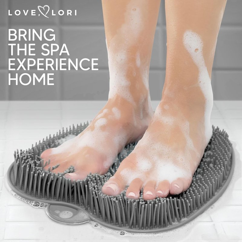LOVE, LORI Premium Foot Scrubber - XL Non-Slip Shower Exfoliator with Suction Cups | Grey