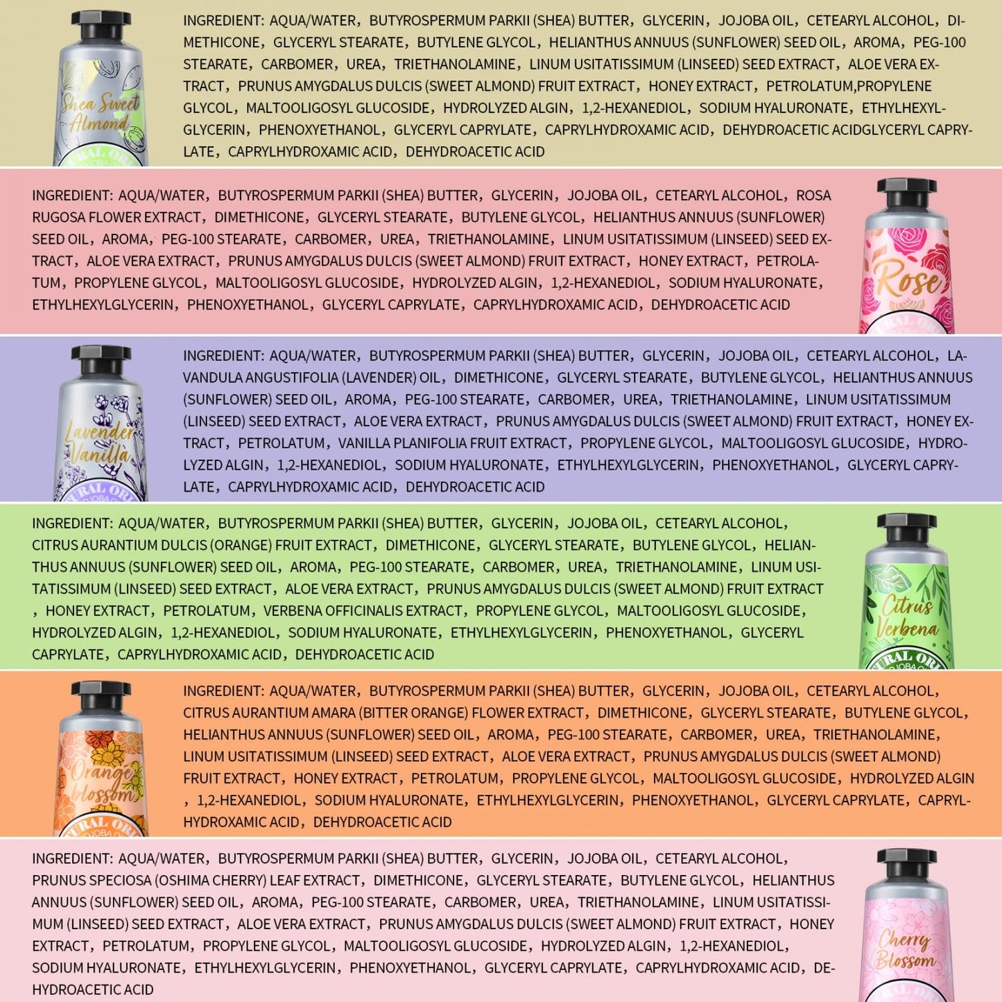 Yoken 20% Shea Butter Hand Cream Gift Set - Nourishing Moisturizer for Dry Hands | 6-Piece Tin Set in Almond, Citrus Verbena & Floral Scents, 6 x 1 OZ