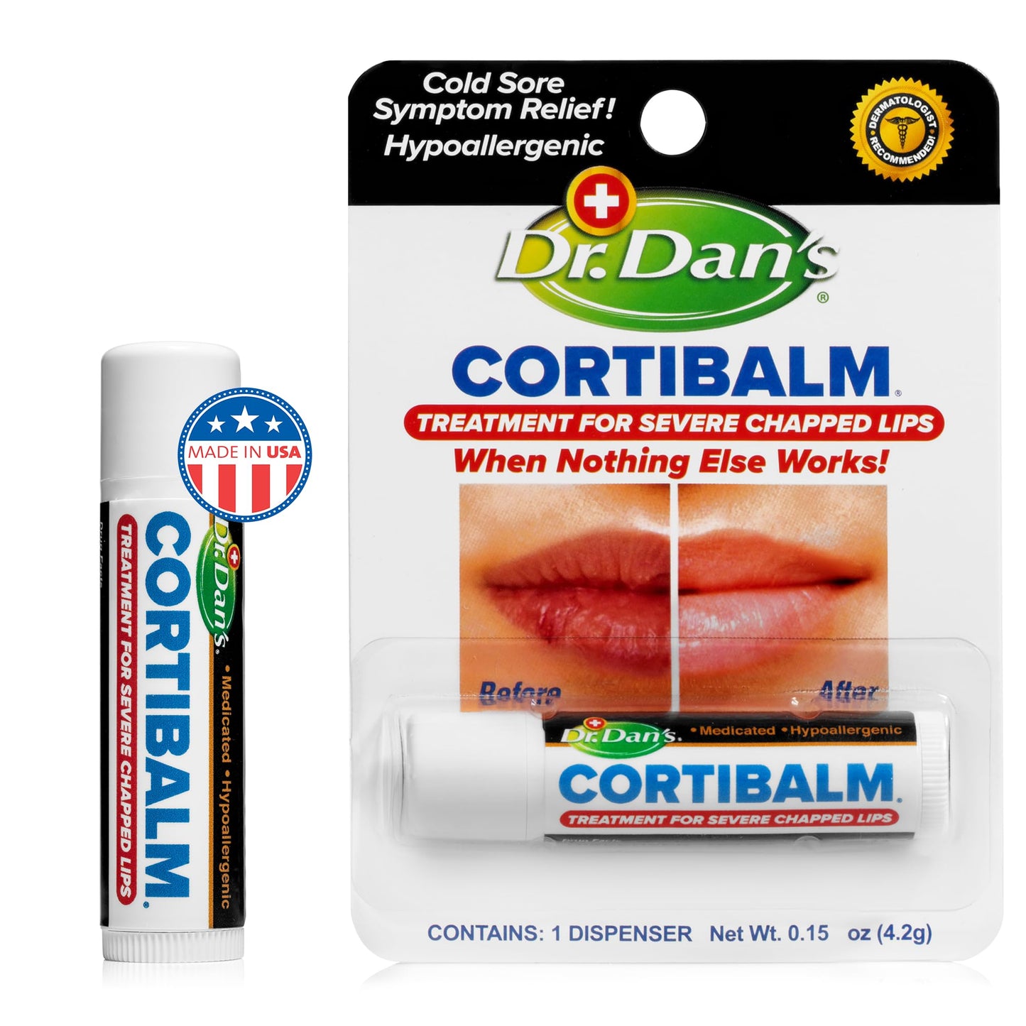 Dr. Dan’s Cortibalm - Medicated Lip Balm with Hydrocortisone – Healing Treatment & Lip Moisturizer for Severely Chapped, Very Dry Cracked Lips – 1 Pack
