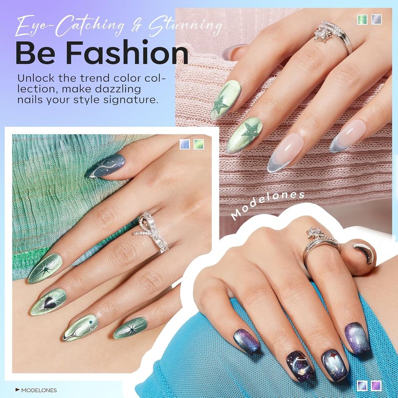 Modelones Cat Eye Gel Nail Polish Set - 6 Colors Aurora Galaxy Pearlescent | Soak Off LED Nail Art Kit