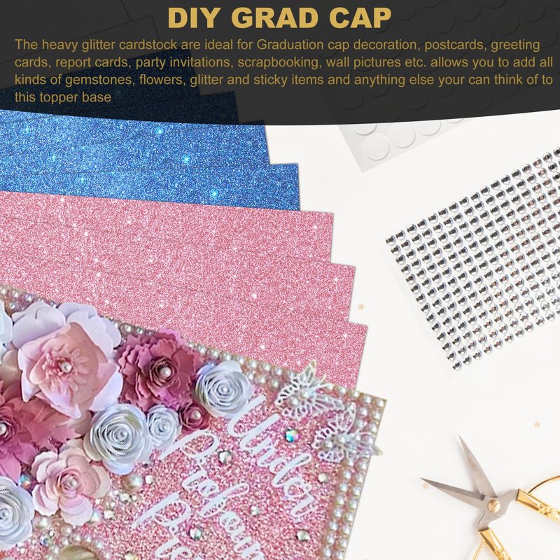 2026 Graduation Cap Decorations kit Graduation Cap Topper Blank, 12 Pcs Glitter Cardstock and 4 Pcs Gemstone Border Stickers for DIY Grad Cap Decorations