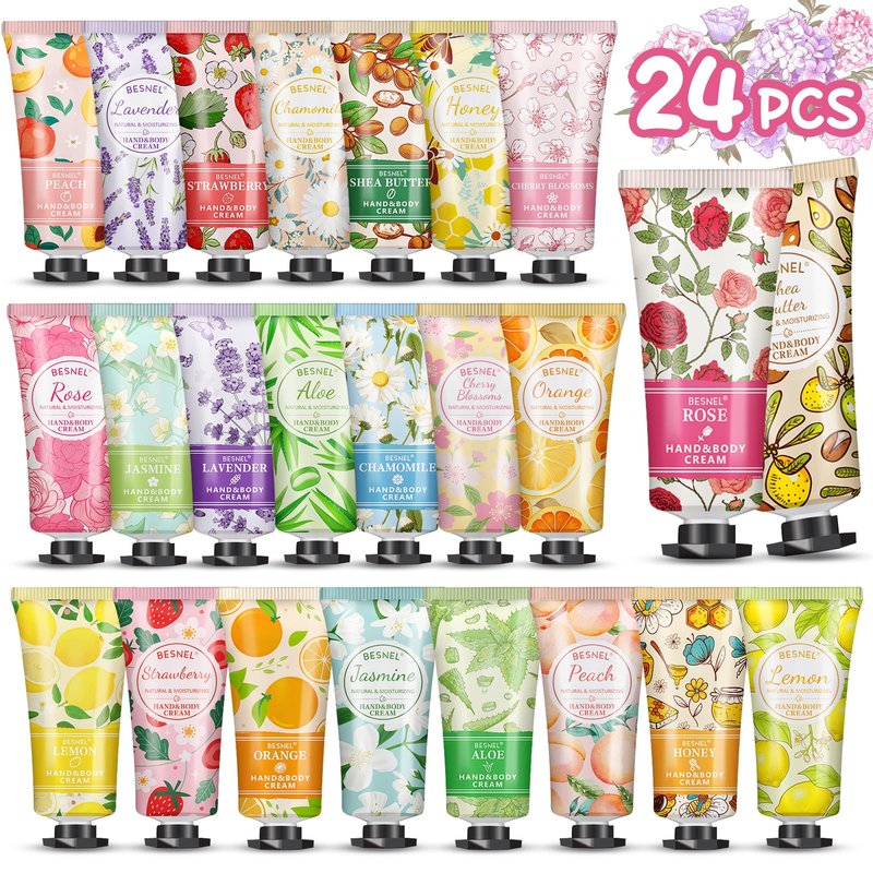 BESNEL 24 Pack Hand Cream Gift Set For Women, Teacher Appreciation Gifts, Mini Hand Lotion Travel Size in Bulk for Dry Cracked Hands, Graduation Gifts, Birthday Gift, Bridesmaid Gift,Party Favors
