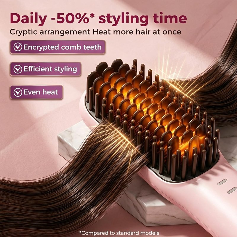 Flown Go Brush Pro for Short Hair, 2026 Upgraded Cordless Hair Straightening Brush for Thin Hair, 4 Temperature Settings, Ionic & Ceramic Care, 4000mah USB-C Rechargeable (Pink)