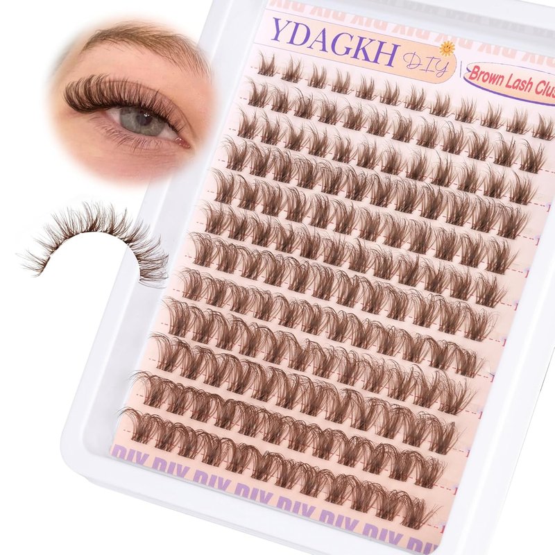 Skiennix Brown Lash Clusters - Natural Wispy Eyelash Extensions with Invisible Band | 8-16mm D Curl