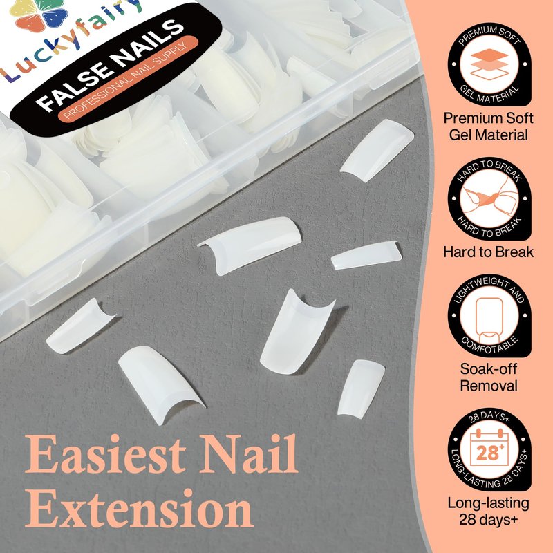Luckyfairy 504PCS Half Cover False Nails Tips Acrylic Nail Tips Artificial False Nails Lady French Style Tip Acrylic Fake Nails For Nail Extensions Art Salon Home DIY