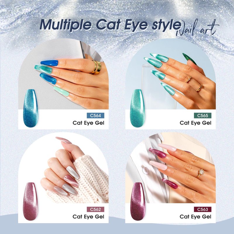 ROSALIND Cat Eye Gel Nail Polish with Magnet, 12 PCS Holographic Glitter Purple Blue Red Gel Polish Magnetic and Swirl Shell Thread Effect Sparkle Nail Polish Cateye Gifts for Women