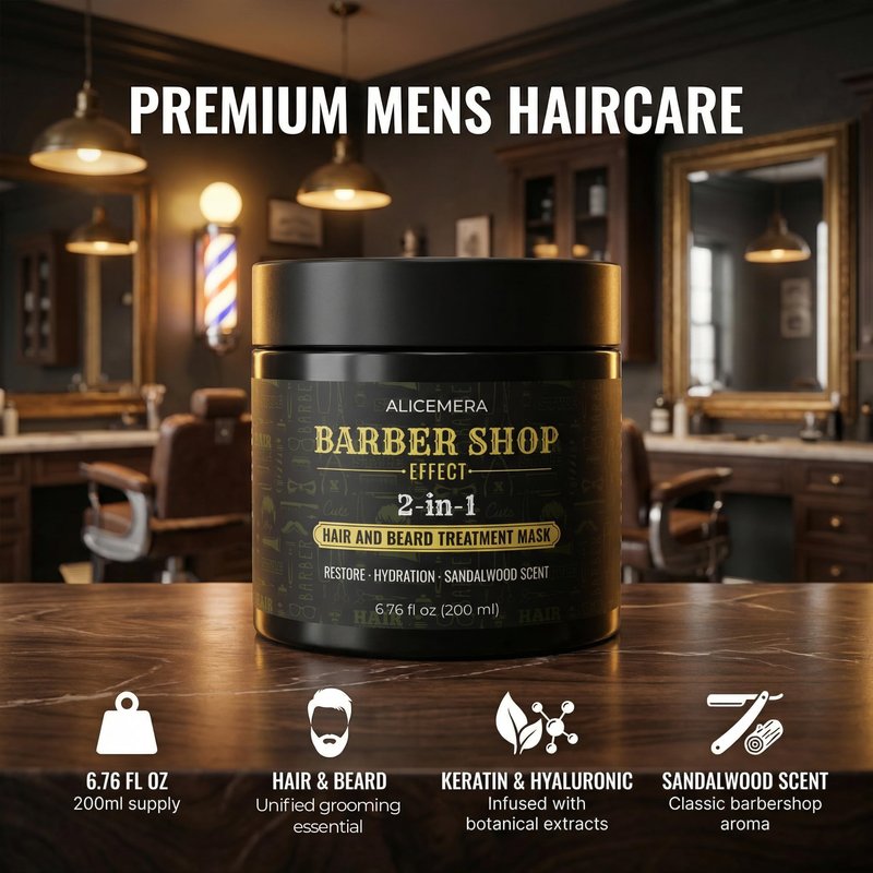 Alicemera Beard Softener for Men – 2 in 1 Beard Conditioner & Hair Mask for Men with Keratin & Hyaluronic Acid – Sandalwood Scent – 6.7 oz, 1 pack