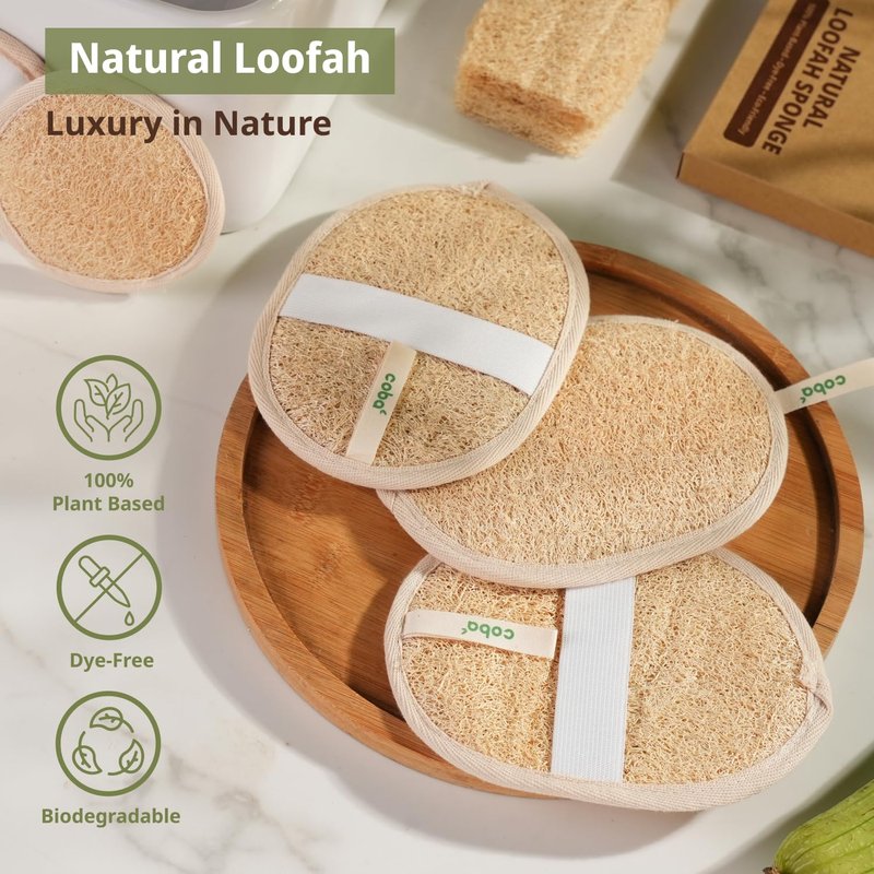Coba Straws Natural Loofah Exfoliating Body & Facial Scrubber Set | 100% Plant-Based Shower Luffa Sponge for Deep Cleansing, Smooth & Glowing Skin | Bath Loofah for Women & Men