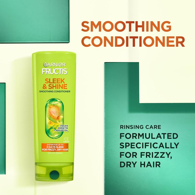 Garnier Fructis Sleek & Shine Shampoo Set - Frizz Control with Plant Keratin & Argan Oil | 3 Items