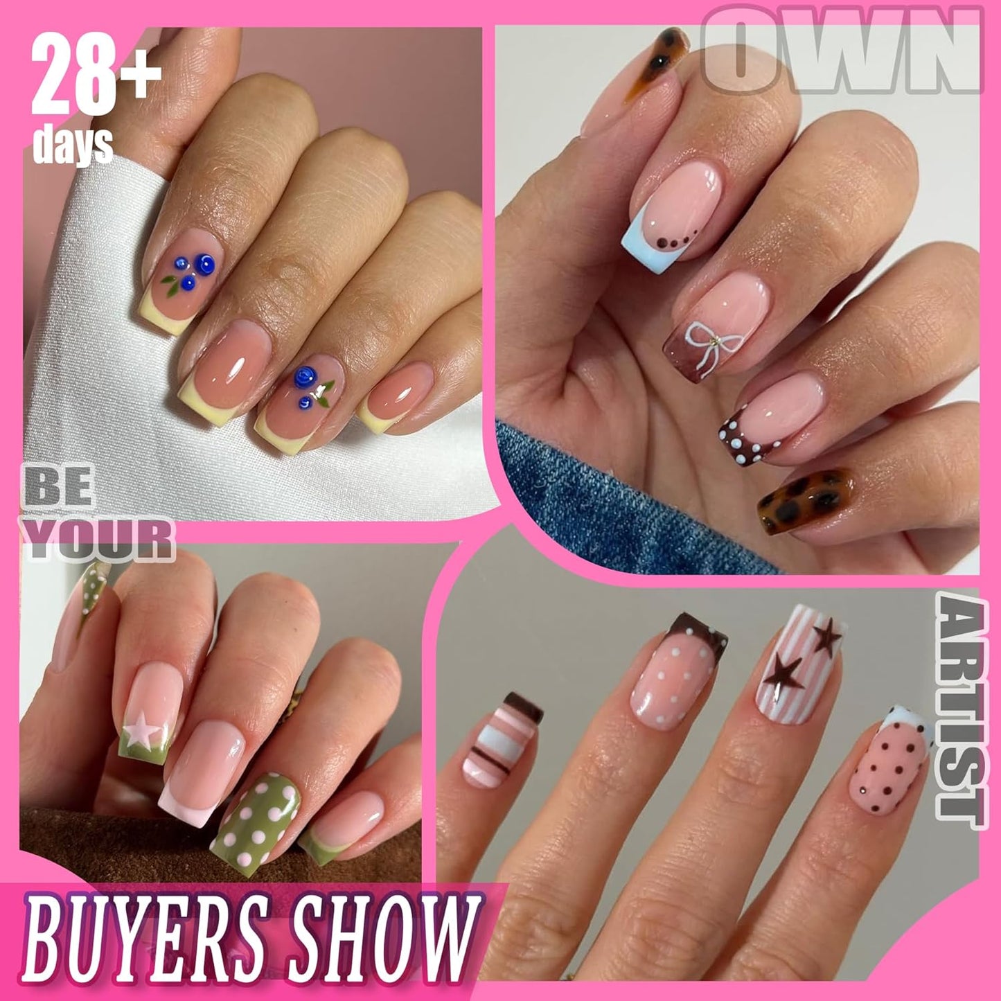Square Nail Tips - 504PCS Short Pre-Etched Gel Fake Nails | Full Cover Soft Acrylic, 12 Sizes for DIY French Manicure