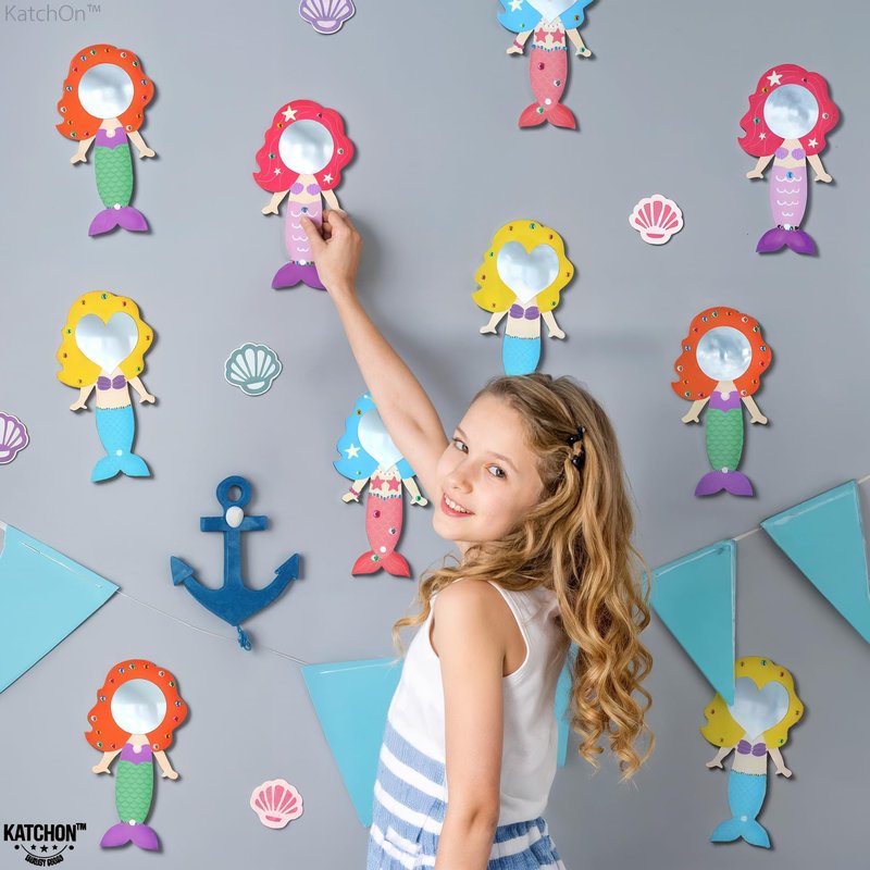 KatchOn, Mermaid Crafts Kit for Kids - 40 Pieces | DIY Paint Mermaid Party Favors for Girls, Pinata Stuffers, Wooden Mirror Craft for Kids | Birthday Party Games, Classroom Prizes, Art and Craft Gifts