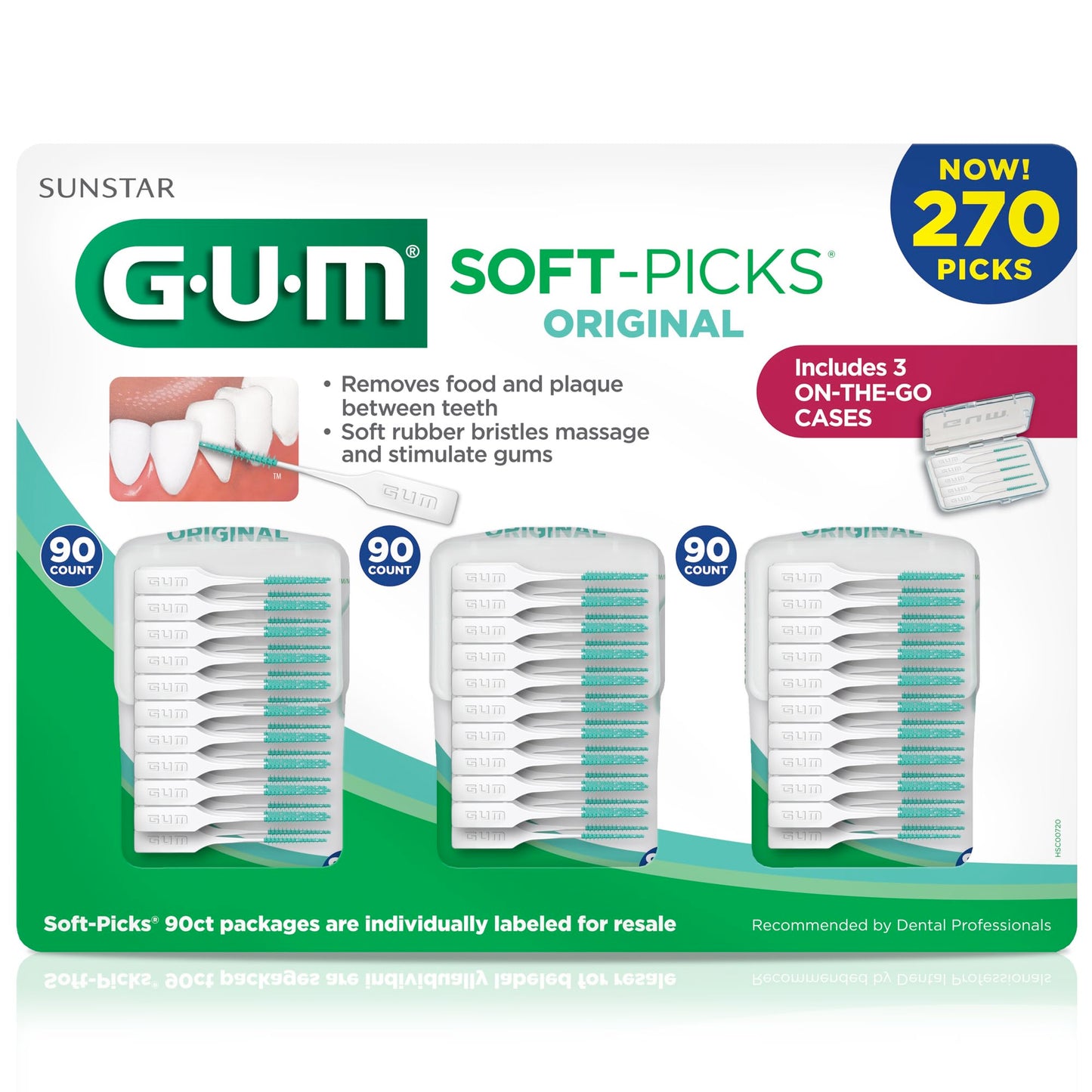 GUM Soft-Picks Original – Easy-to-Use Interdental Picks for Plaque Removal & Gum Health with Convenient Carry Case, Dentist Recommended, 270 Count