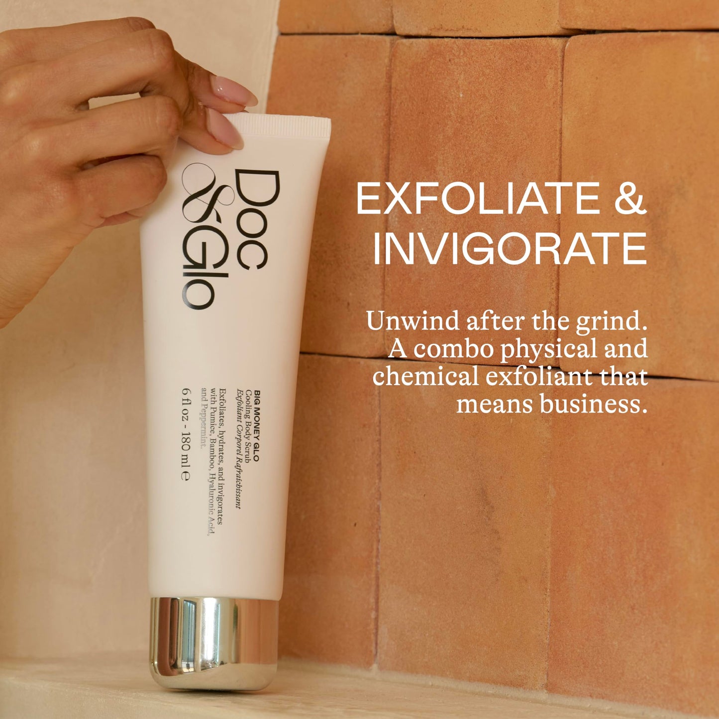Doc & Glo Big Money Glo Cooling Body Scrub, Exfoliating Body Scrub with Pumice, Bamboo & Hyaluronic Acid, Peppermint Body Scrub for Smooth, Hydrated Skin 6.5 Fl Oz