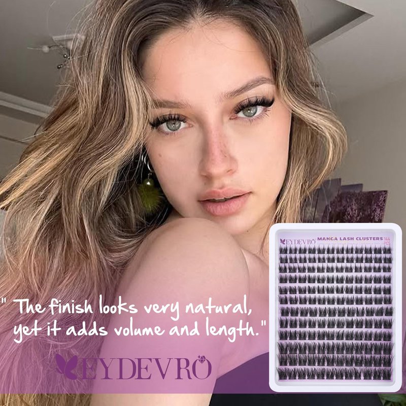 EYDEVRO Wispy Lash Clusters Natural Manga Eyelash Clusters 10-16mm Fairy Cluster Eyelash Extensions CD Curl Cluster Lashes Soft Thin Band Individual Lashes DIY Lash Extensions at Home