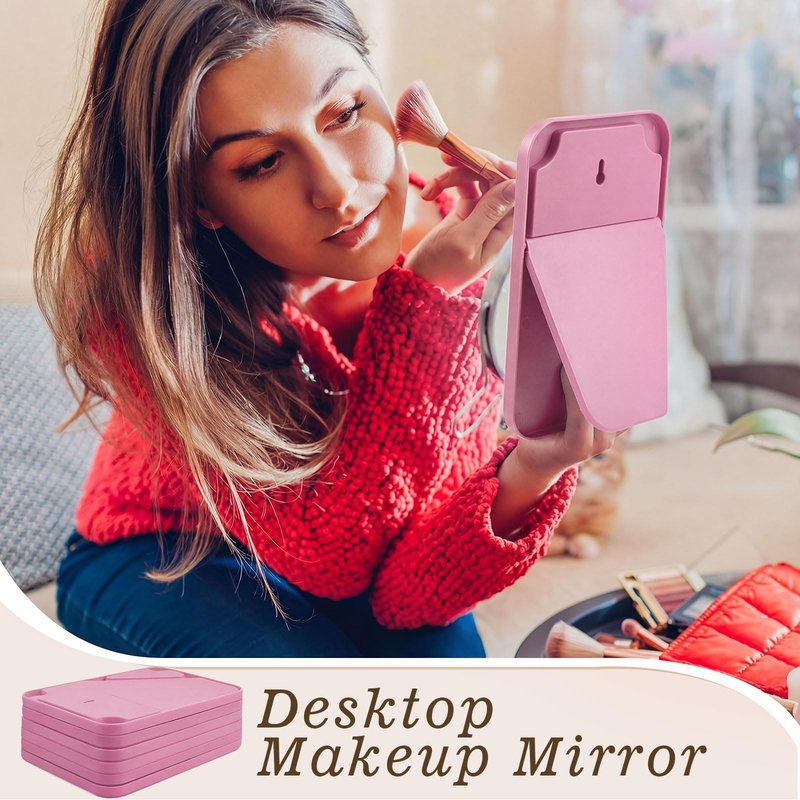 Cinnvoice 12 Pack Desktop Makeup Mirror Bulk 90° Adjustable Portable 8" Vanity Table Mirror with Stand, Folding Travel for Makeup Party Spa Party, Women, Cosmetics Personal Beauty (Rose Red)
