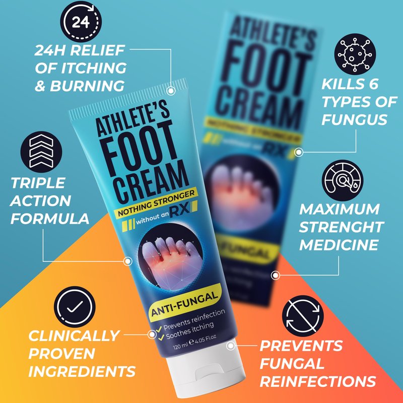 Foot Cream | Athlete’s Foot Cream for Cracked Heels, Dry Skin & Itchy Feet | Relieves Itching, Burning & Redness | Antifungal Treatment Helps with Nail Fungus, Jock Itch & Ringworm | 4.05 fl oz