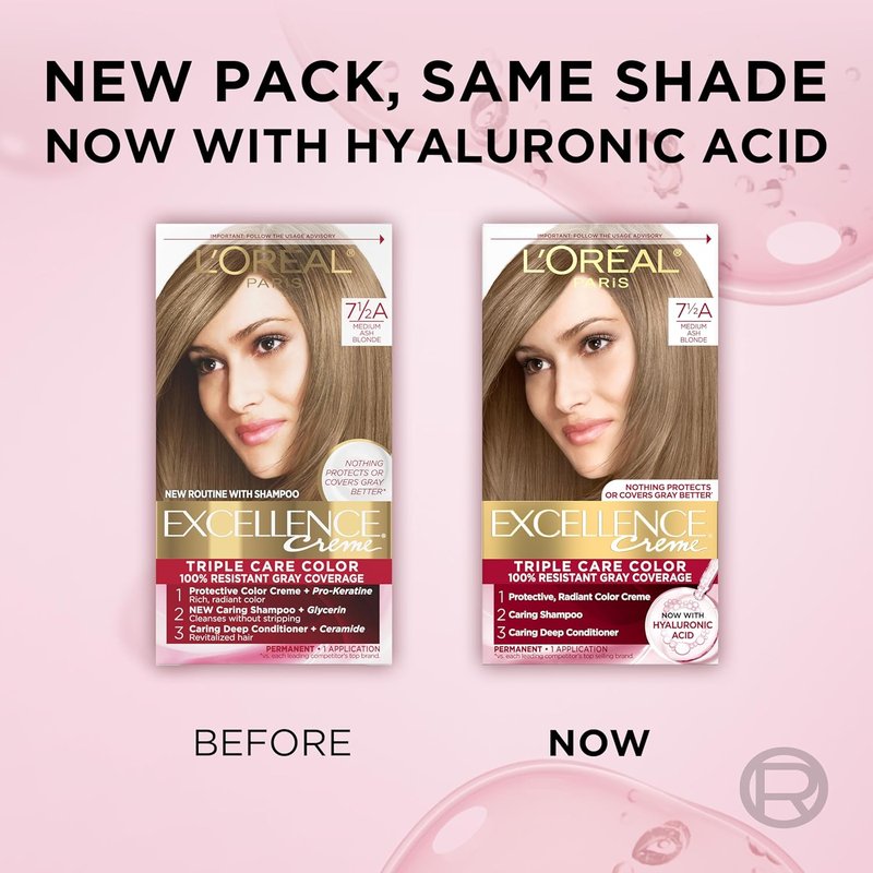 L'Oreal Paris Hair Dye - Excellence Crème 100% Gray Coverage with Hyaluronic Acid | 7.5A Medium Ash Blonde