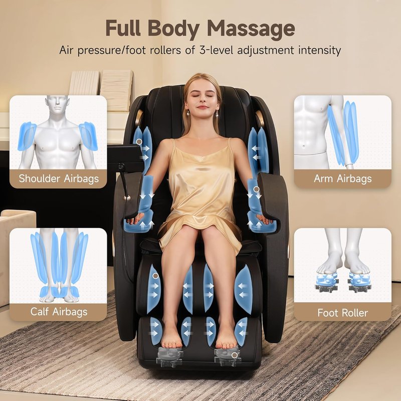 Real Relax 2D SL-Track Massage Chair - Full Body Zero Gravity Recliner with 8 Auto Modes & Voice Broadcast | Black