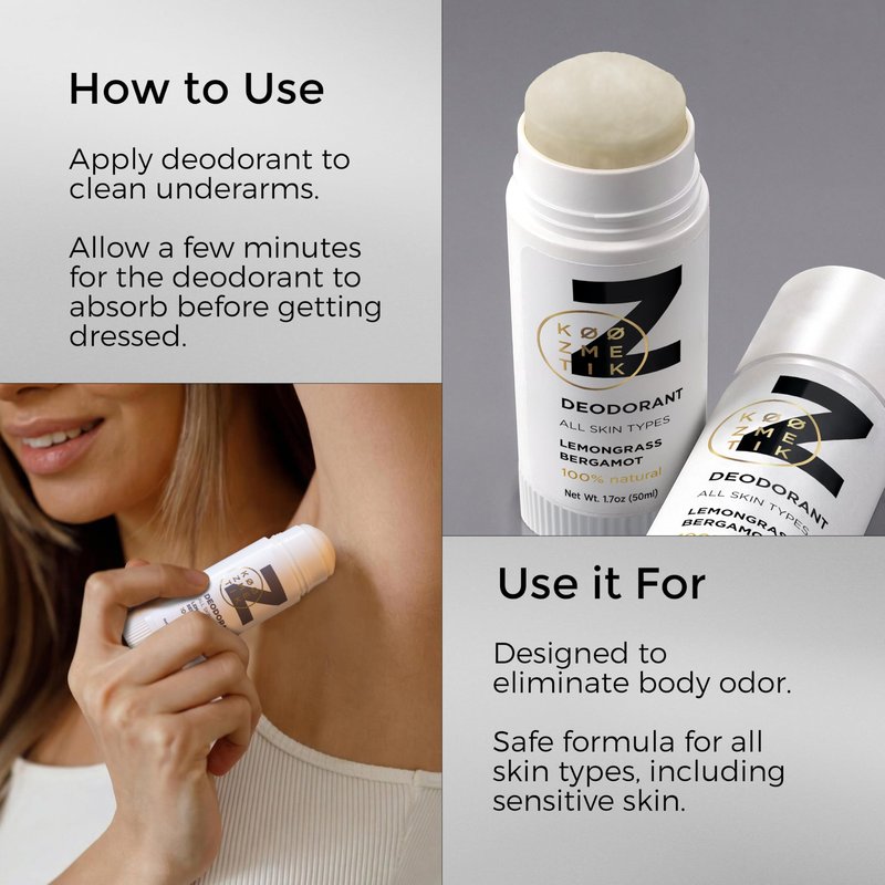 100% Natural Deodorant for Everyday | Aluminum Free | Chemical Free | Long-Lasting Odor Protection | Lemongrass & Bergamot for Daily Freshness | Cruelty-Free | Z KØØZMETIK 1.7oz