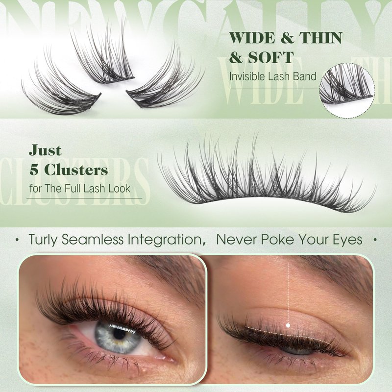 Natural Lash Clusters Wispy Eyelash Clusters with Thin Lash Band C-Curly Eye Lash Clusters Eyelash Extensions 10-16MM Individual Lashes for Beginners by Newcally