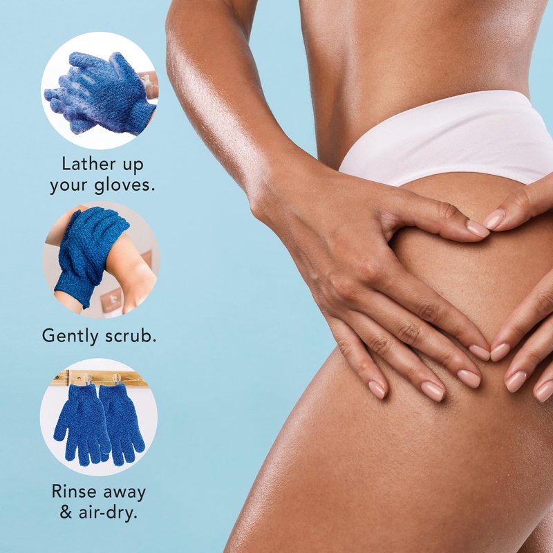 Exfoliating Glove (4 pcs, 2 Pairs) - Heavy Shower Gloves for Body Scrub, Exfoliates & Removes Dead Skin