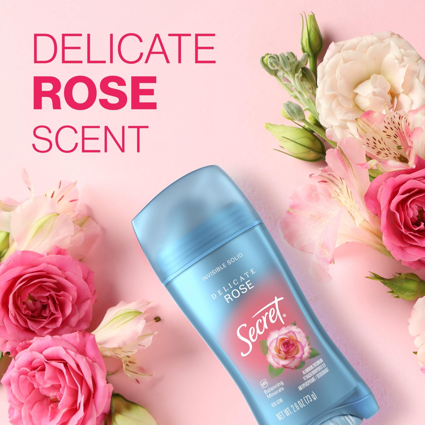 Secret Fresh Antiperspirant Deodorant for Women, 72hr Breathable Sweat & Odor Protection, Instant Freshness & Gentle, PH Balancing Minerals, Invisible Solid, Delicate Rose Scent, 2.6 oz (Pack of 3)
