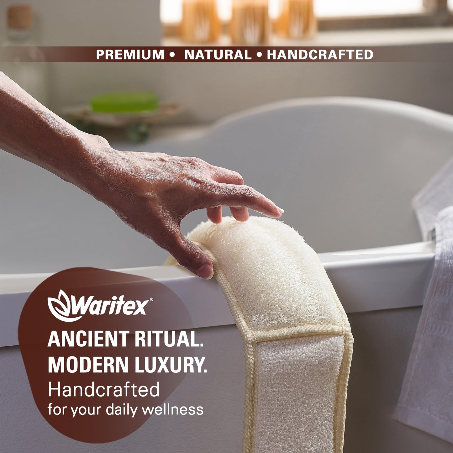 Waritex Organic Egyptian Loofah Rectangular Exfoliating Body Scrubbers - Natural Loofah Fiber Bath Pads with Hand Strap for Gentle Skin Exfoliation, Deep Clean, Shower Use for Men and Women